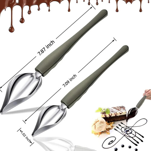 Professional Culinary Precision Drawing Decorating Spoon Set 2Piece Stainless Steel Drizzle Spoons Plating Spoon