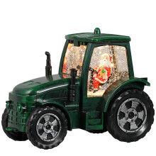 Christmas Snow Globe Lantern with Green Tractor Santa, 6H Timer, USB/Battery Powered Musical Glitter Decoration for Dad