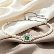 2026 New Bracelet Silver Evil Eye Green Crystal Pearl Bracelet, Chic Lucky Women Fashion Jewelry 5429733
