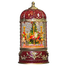 Christmas Snow Globe Lantern with LED Light and Carousel Horse, USB or Battery Powered Vintage Holiday Home Decor