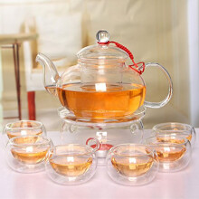 Heat Resistant Elegant Glass Tea Pot Set Infuser TeapotWarmer6 Double Wall Tea Cups Clear 600ml 600 Ml