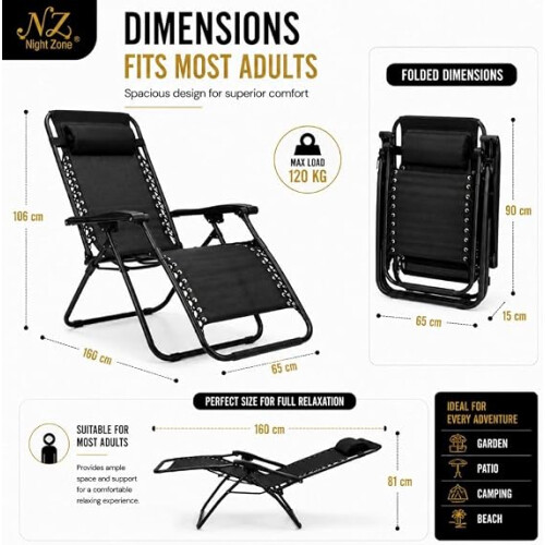 Zero Gravity Folding Sun Lounger Chair with Adjustable Headrest (1) 1