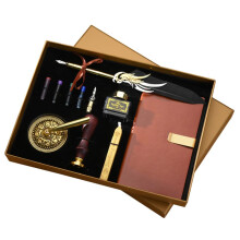 Quill and Ink Set, Retro Feather Pen, Leather Notebook in Gift Box