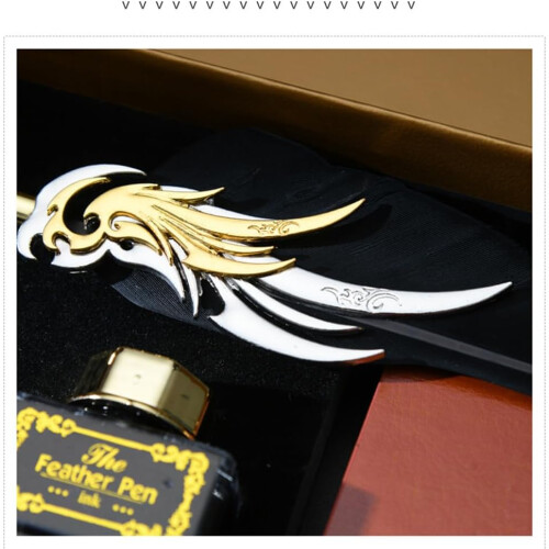Quill and Ink Set, Retro Feather Pen,  Leather Notebook in Gift Box 1