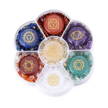 7 Chakra Crystal Stones Natural Reiki Healing Crystals Gemstones with Engraved Chakra Symbol