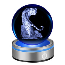 3D Tiger Crystal Ball Light White Glass Tiger Statue Ornaments for Home Living Room Gift for Women