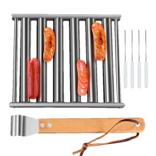 Hot Dog Grillroller BBQ Hot Dog Grillroller,Wooden handle BBQ accessories for camping party outdoor cooking and grilling
