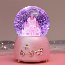 Snow Globe with Automatic Snowfall and LED Light, Musical Castle Ornament for Girls Kids Birthday Christmas Gift, Pink