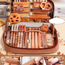 Capybara Stationery Set, Large Pencil Case with Compartments, Aesthetic Capybara Pencil Case for Girls
