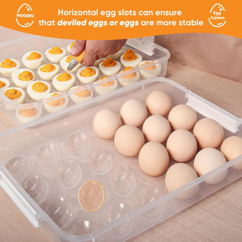 Deviled Egg Carrier Set of 2, Plastic Tray with Lid and Handle, Stackable 48 Egg Storage Container 2