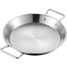 Stainless Steel Paella Pan with Double Handles, Flat Bottom Cooking Pot for Stovetop and Oven, 30CM Mirror Polished