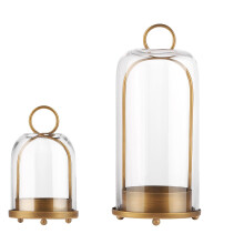 Large and Small Brass Candle Holder Set with Antique Finish and Handmade Glass Dome for Home Décor