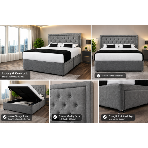 (GREY, 6FT) RIO PLUSH DIVAN BED SET WITH 2 DRAWERS