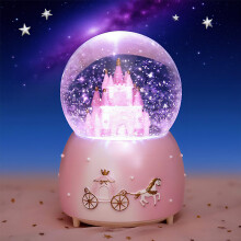 Snow Globe with LED Lights and Music, Pink Castle Design for Girls Birthday or Christmas Decor