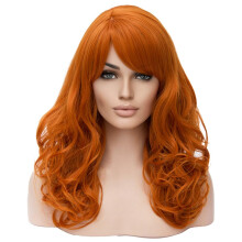 Orange Curly Synthetic Wig for Women Heat Resistant Fiber Long Wavy Halloween Cosplay Hair