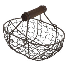 Wire Egg Basket Wood Handle Black Egg Gathering Basket, Country Vintage Style Storage For Chicken Eggs And Fruit