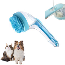 Dog Washing Brush with Soap Dispenser, Silicone Brush for Shampoo, Massage Brush for Cat and Dog (Blue)