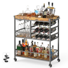 Bar Cart, Serving Cart for Home, 3Tier Kitchen Shelf with Wheels, Handle and Removable Tray