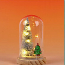 Christmas Gift Wooden Glass Cover Luminous Mini Christmas Tree Ornament