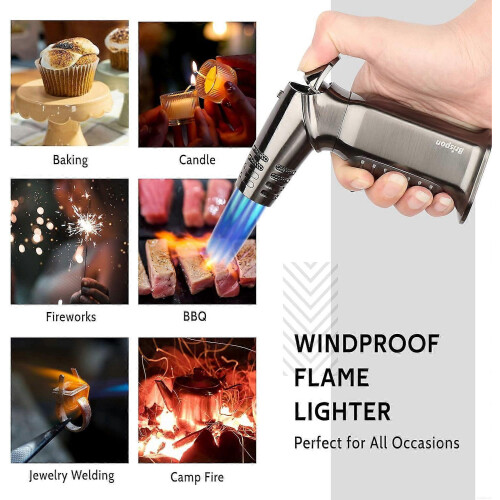 Torch Lighter, Quad 4 Jet Flame Windproof Butane Lighter with Safety Lock Adjustable Refillable Lighter for Kitchen Grill BBQ Candle Camping 1