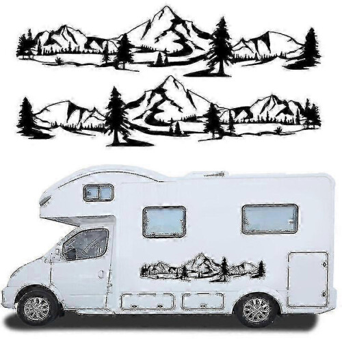 Mountain Decal Sticker compatible with Camper Van Motorhome Black Design 2
