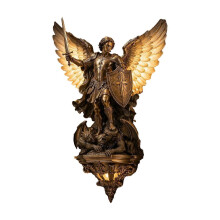 Vintage Resin Archangel Michael Wall Lamp – Medieval Gothic Sconce – for Bedroom & Living Room
