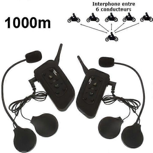 Kit 2 pièces Intercom moto 1 km (6 personnes max. via Bluetooth)