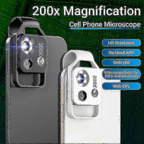 Objectif de microscope APEXEL 2026 à grossissement 200X avec LED mobile CPL noir 2