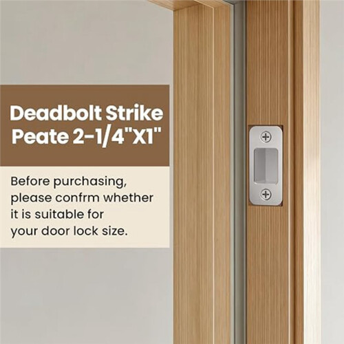 2 Sets Deadbolt Strike Plate 1"X2-1/4" Round Corner - 4 Plates + 2 Dust Boxes, Brushed Silver Door Backplate 2