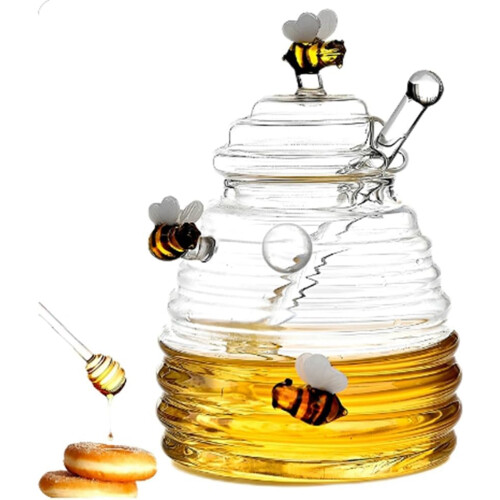 Glass Honey Jar With Dipper And Lid For Kitchen Storage  Clear 2