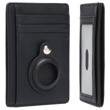Slim Minimalist Wallet for Men with Airtag Holder Leather RFID Blocking Compact Front Pocket Card Holder, Black
