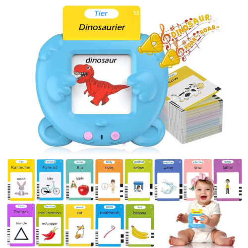 Talking Flashcards German English Audible Learning Toy 112 Sheets 224 Words