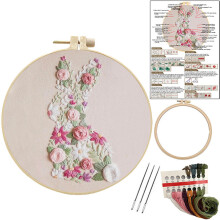 Embroidery Kit For Beginners With Hoop Rabbit Design Flower Animal Insect Pet Adult Hobby Set