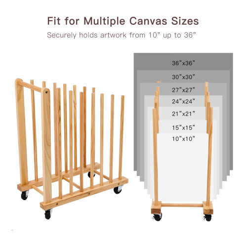 Wooden Art Drying Rack with Wheels, Adjustable Canvas Storage Organizer for Studio and Gallery Use 2