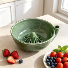 Self-Swirl Berry Bowl with Drain Holes Ceramic Fruit Washer & Colander for Strawberries, Blueberries, Berries