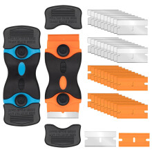 Razor Blade Scraper Tool 2 Pack with Metal and Plastic Blades for Paint, Sticker and Glass Removal