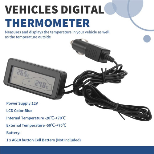 Termômetro Digital para Carro com Display LCD Interno e Externo 12V Termômetro Digital para Veículos 2