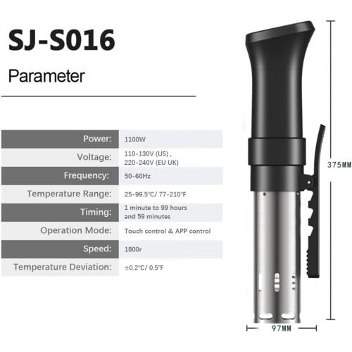 Sous Vide Stick, 1100W, Quiet,, with Temp  Time Control, Screen 2