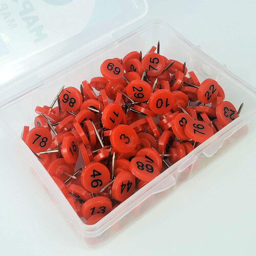 Numbered Push Pin Map Tacks  100 Sequential P  Red P, Black Numbers 1100  11mm 2