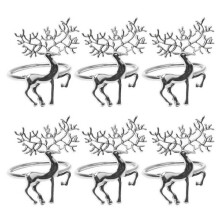 (Zilver) Set van 6 servetringen in de vorm van een eland, roestvrij staal, voor kerstdiner of als servethouder.