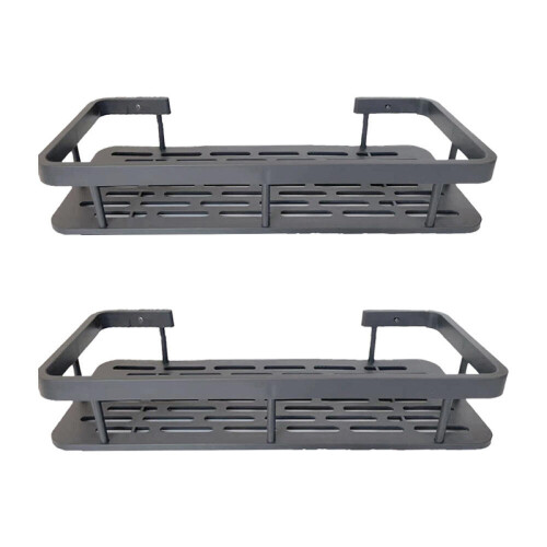 2Pcs Bathroom Aluminum Shelf Shower No Drill Wall Mounted Organizer Rectangular Storage Rack