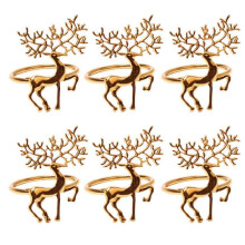 (Gold)6Pcs Elk Shape Christmas Napkin Rings Set Stainless Steel Christmas Dinning Table Paper Holder Weddi