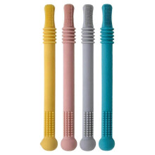 Baby Teething Toys 4Pcs Silicone Teether with Tube Brush Soft Hollow Design compatible with Infant Oral Care (No