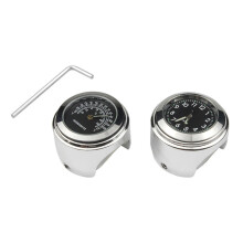 2pcs Motorcycle Quartz Clock And Thermometer 7/8inch Waterproof Bike Handlebar Watch Aluminum Unive