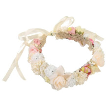 Nastaviteľná kvetinová tiara do vlasov, svadobný, slávnostný, párty, korunka (béžová 2) (3-h)
