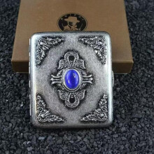 Coffret vintage en métal plaqué cuivre, capacité 18-20, ornement en imitation émeraude, emballage cadeau