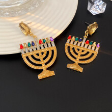 par de pendientes de Hanukkah, pendientes elegantes, pendientes de metal, pendientes colgantes decorativos para mujer.