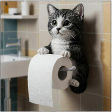 (Gato naranja) Dispensador de papel higiénico con forma de gato, montado en la pared, compatible con el baño.