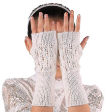 (Dark Gray)Women's Long Hand Embroidered Gloves Knitted Warm compatible with Winter Fingerless