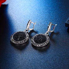 Zestaw biżuterii dla kobiet Czarny zestaw biżuterii Drusy Rhinestone wisiorek naszyjnik kolczyki pierścionek elegancki design urodziny